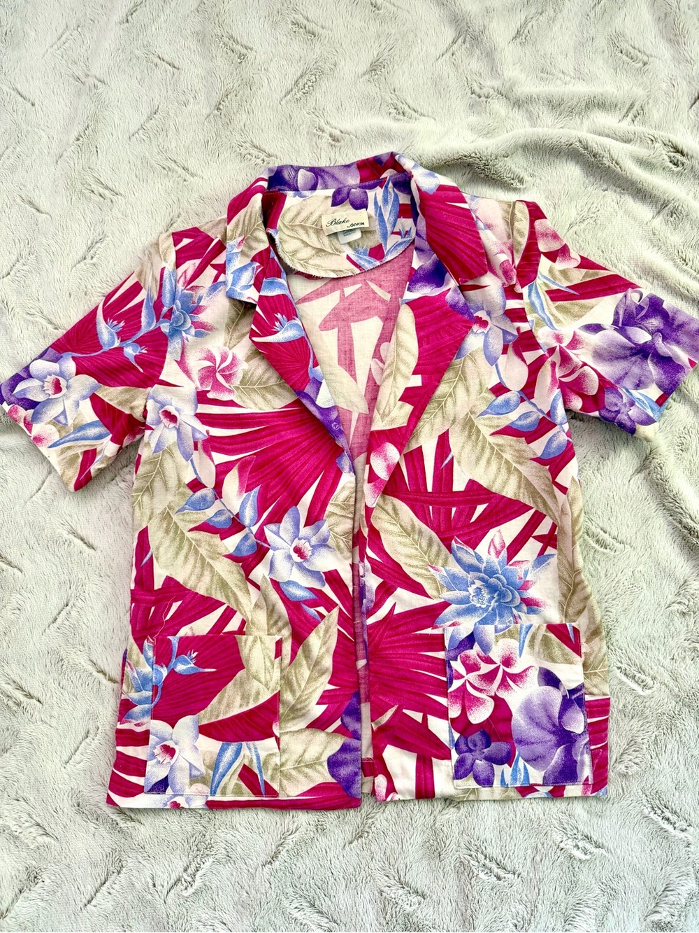 Vtg 80s 90s ILGWU Union Made Floral Blazer Sport Coat Tropical Resortwear XL